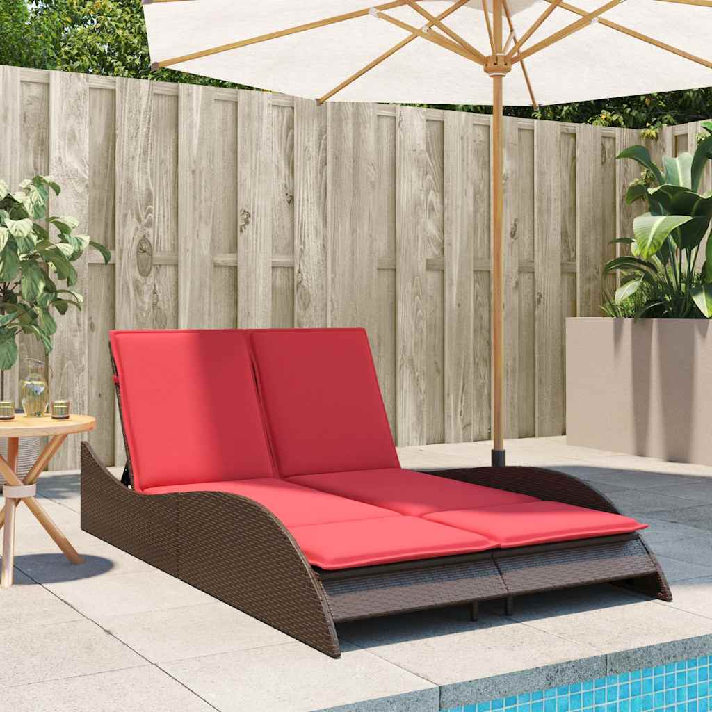 Sun Lounger with Cushions Brown 114x205x73 cm Poly Rattan